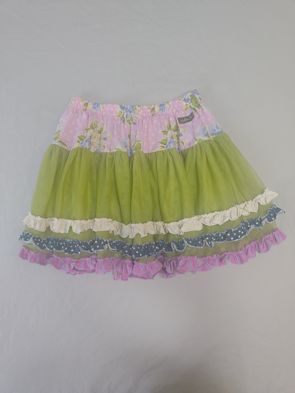Matilda Jane Girls SEA SALT Skirt SZ 8 Ruffled Green Tulle Layered Floral Lined